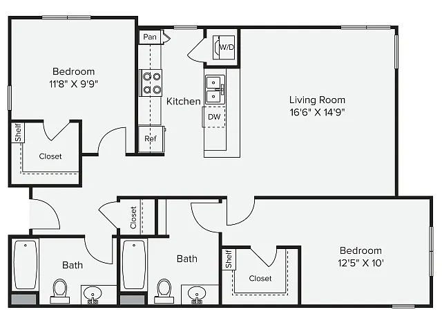 Floor plan 2 Bed 2 Bath - 2A-1