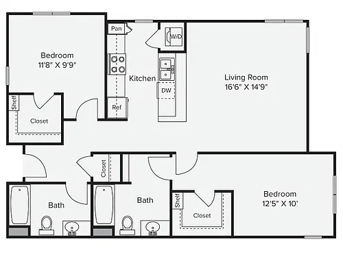 Floor plan 2 Bed 2 Bath - 2A-1