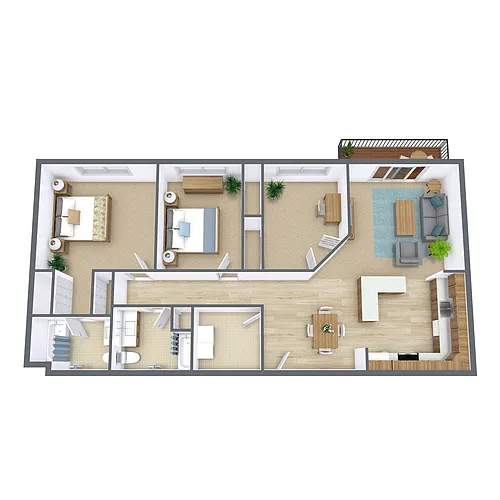 Floor plan Two Bedroom with Den 22D