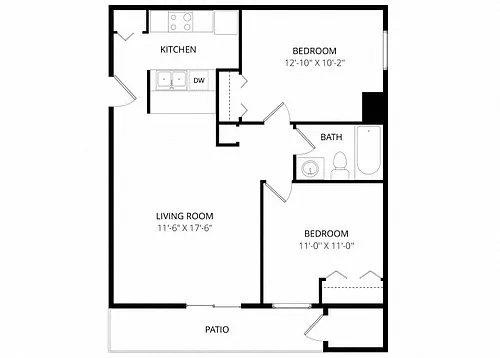 Floor plan Two Bedroom One Bath (A)