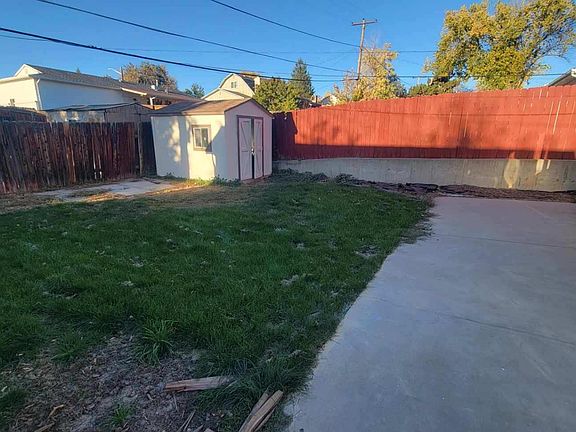 Backyard with storage shed