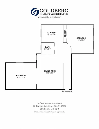 Floor plan 2 Bedroom - 1 Bath