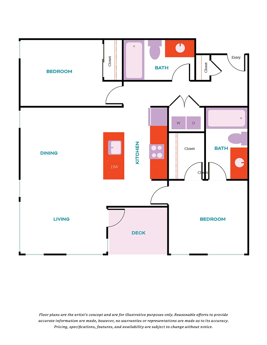 Floor plan 2 Bed, 2 Bath - Apt B