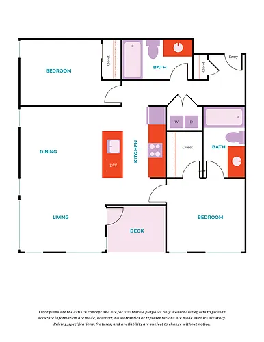Floor plan 2 Bed, 2 Bath - Apt B