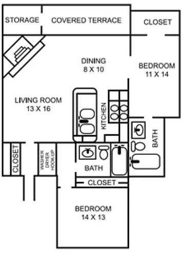 Floor plan 2 Bedroom, 2 Bath