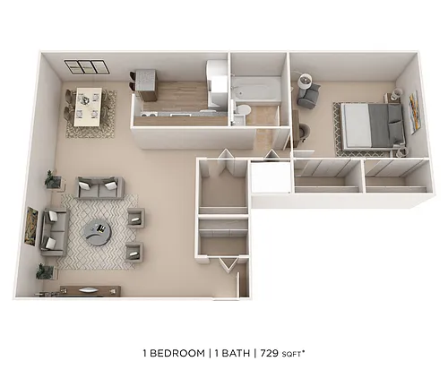 Floor plan One Bedroom- 729 sqft
