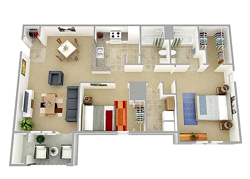 Floor plan Two Bedroom Two Bathroom 60%
