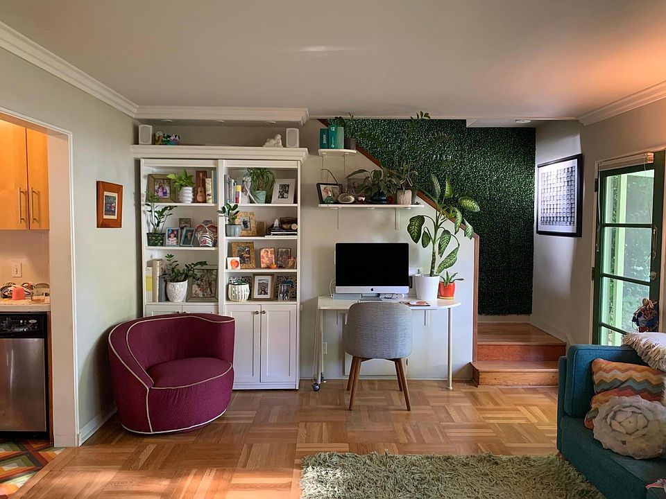 At the right time of day, the sun coming through the upstairs window lights up the garden wall by the stairs and it feels like your home was actually built in the middle of the woods.