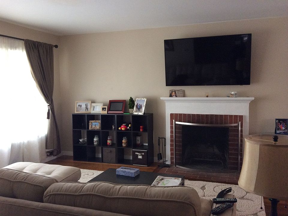 Living room with woodturning fireplace