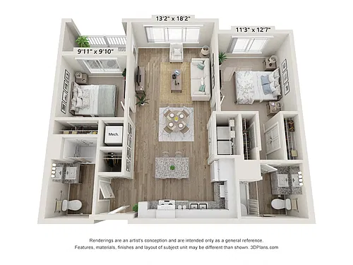 Floor plan Two Bedroom A (Wheelchair Accessible)