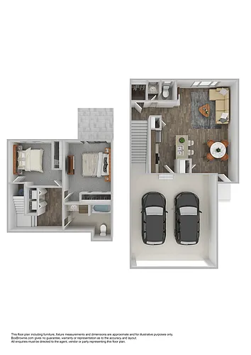 Floor plan Townhome 2 Bedroom 1.5 Bathroom w/Walkout