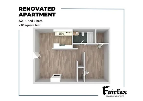 Floor plan 1 Bed, 1 Bath A2