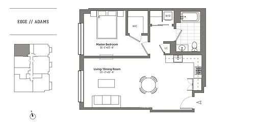 Floor plan 1 Bed/1 Bath-A3 Adams