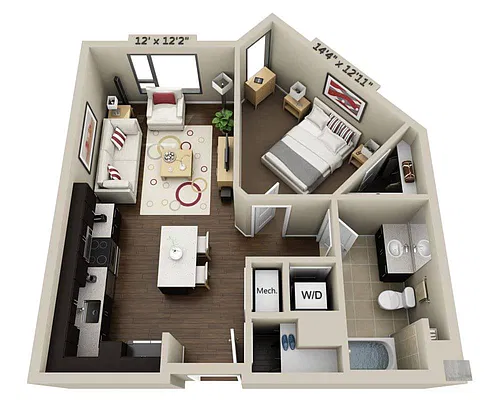Floor plan One Bedroom A1C