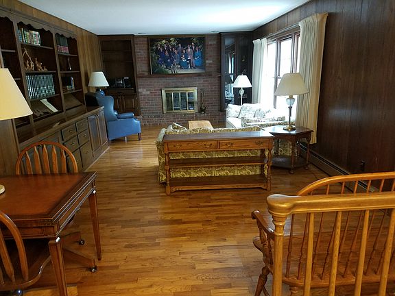 Family room with wood floors