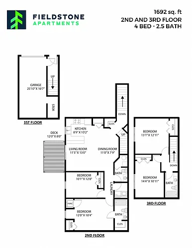 Floor plan 4 Bed, 2.5 Bath - 1,692 sq ft