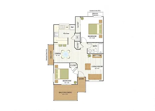 Floor plan Two Bedroom, One Bath