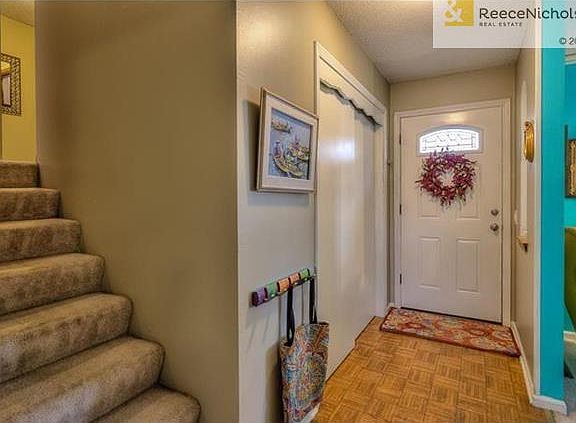 Inviting Entry to home.  Convenient coat closet for you and your guests. Parquet floors and freshly painted walls in Entry and hallways on Bedroom Levels.