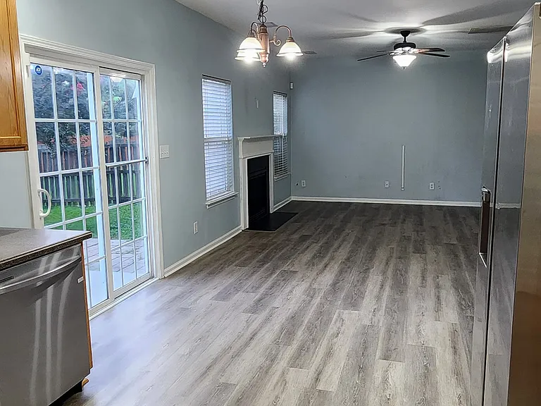 Looking into the family room from the kitchen