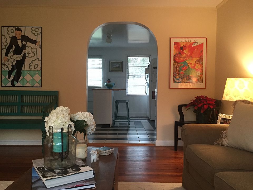 Living room looking into kitchen