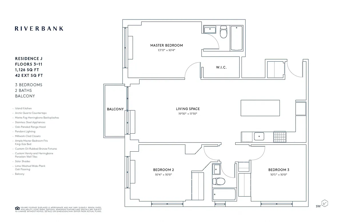 Floor plan J Line Floors 3-11 (3 Bed)