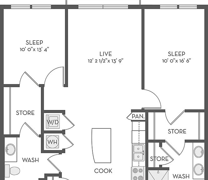 The Four - B1 - 2 Beds - 2 Baths - 1069 Sq. ft.