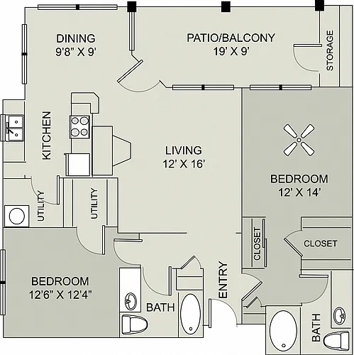 Floor plan 2 Bed Gloucester Renovated