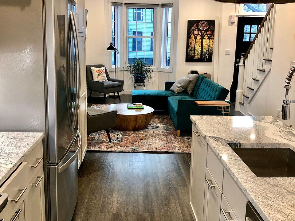 Kitchen looking to living space