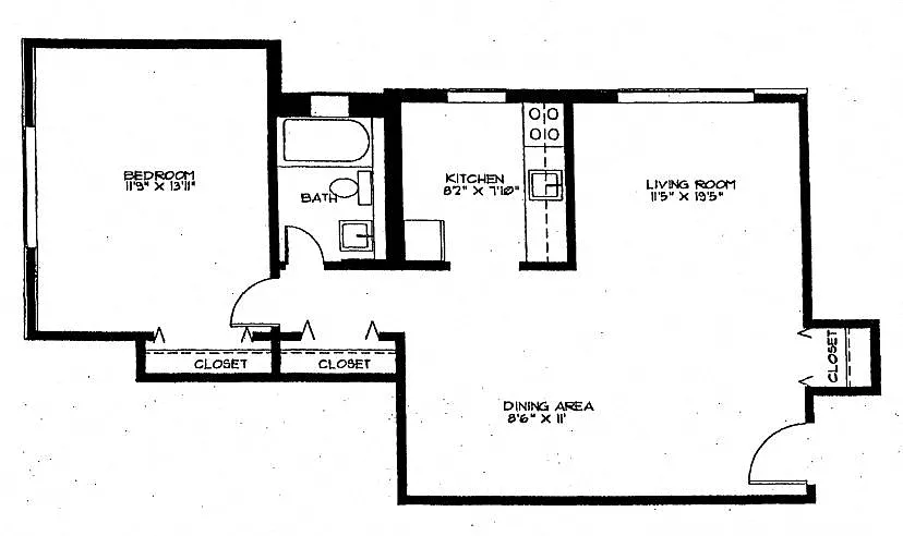 Floor plan 1 Bedroom, 1 Bath