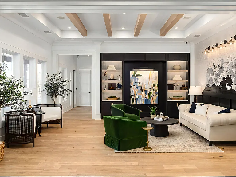 Modern Lounge with Built-In Display Shelves and Mood Lighting Fixtures