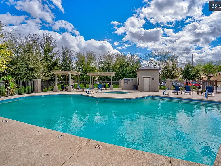 Pool is across from home. All play, no work pool and hot tub! Gated private pool for the residents and guests only.