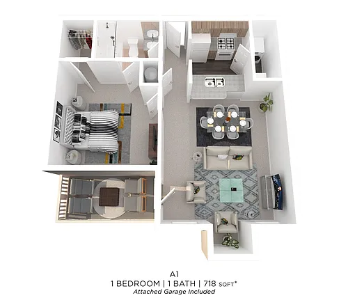 Floor plan One Bedroom - 718 sqft