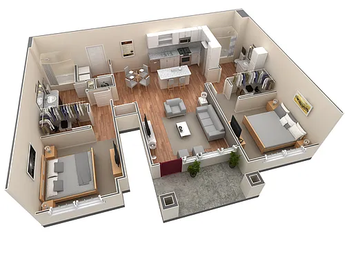 Floor plan 2 BR Grand Courtyard w/ Garage