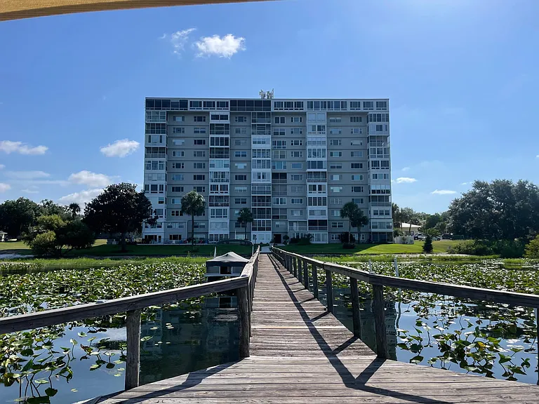 View of building from dock on Lake Jackson