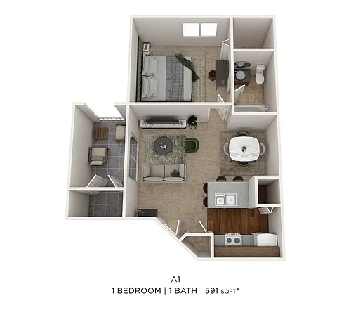 Floor plan One Bedroom- 598 sqft