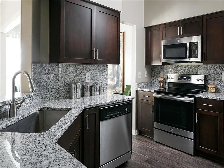 Modern kitchen with granite countertops