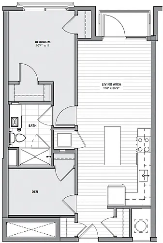 Floor plan AD4 - One Bedroom w/ Den
