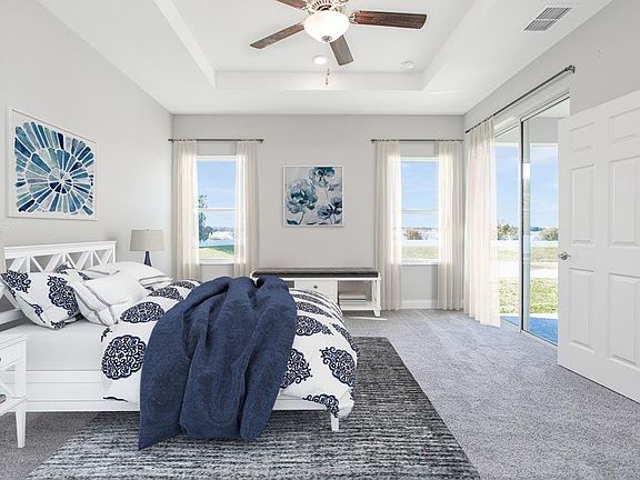 Luxurious owner s suite with optional sliding glass door to lanai - Windemere home plan by Hi