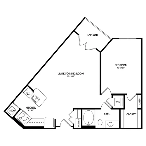 Floor plan 1 Bedroom, 1 Bath 847 SF A4A
