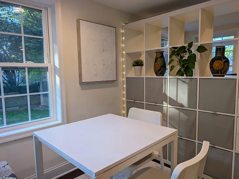 Shelving unit provides plenty of space for storage