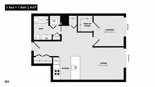 Floor plan 1 Bed/1 Bath-A47
