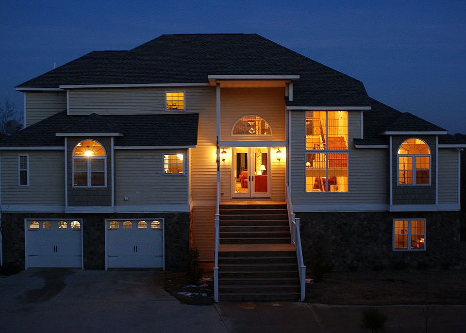 Front of house at night 