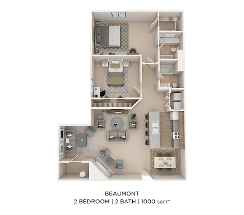 Floor plan 2BR2BA-1000-Beaumont Sunroom