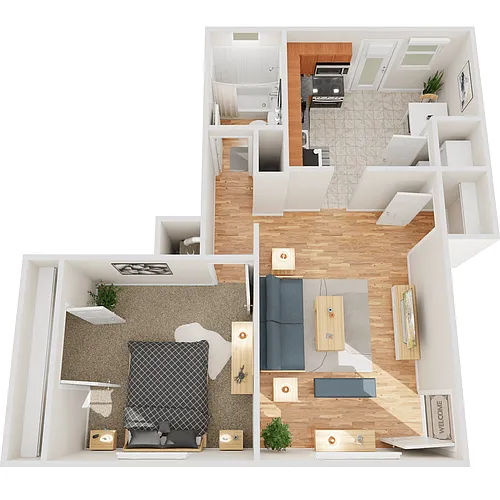Floor plan 1 Bedroom, 1 Bath