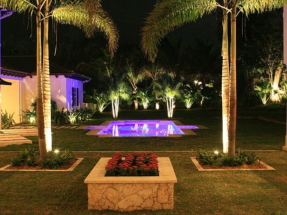 Nighttime view of the Yard and Patio
