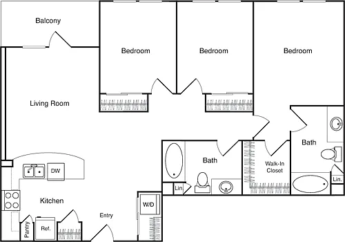 Floor plan Three Bedroom - B