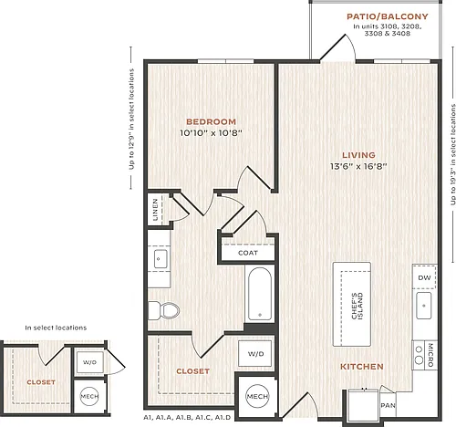 Floor plan 1 Bed/1 Bath-A4-L