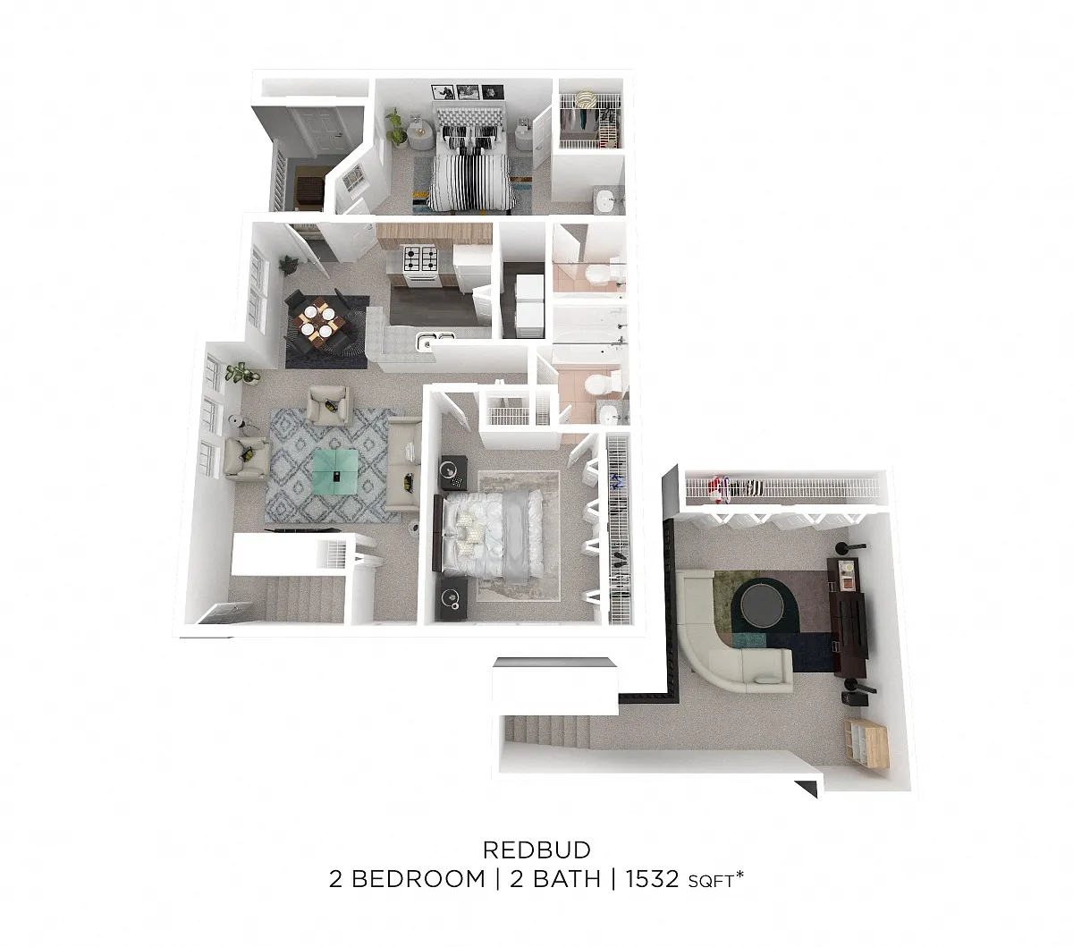 Floor plan Two Bedroom 2 Bath w/ Loft - 1,532 sqft