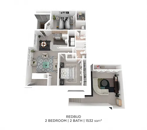 Floor plan Two Bedroom 2 Bath w/ Loft - 1,532 sqft