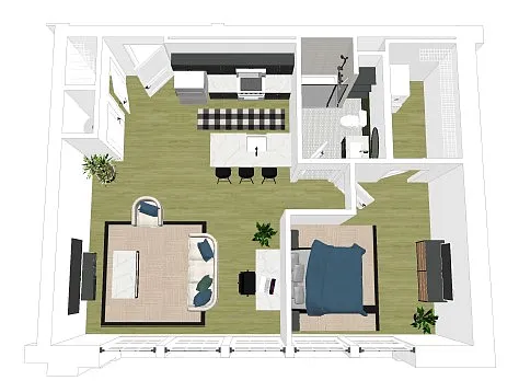 Floor plan E - One Bedroom